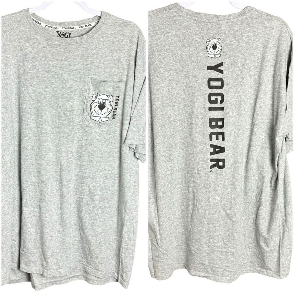 yogi bear mens 2xl gray logo long sleeve crew neck outdoor school tee shirt